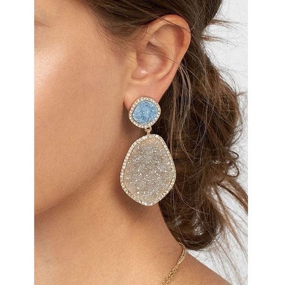 Jewelry - Elegant Cluster Two Tone Druzy Baby Blue Earrings